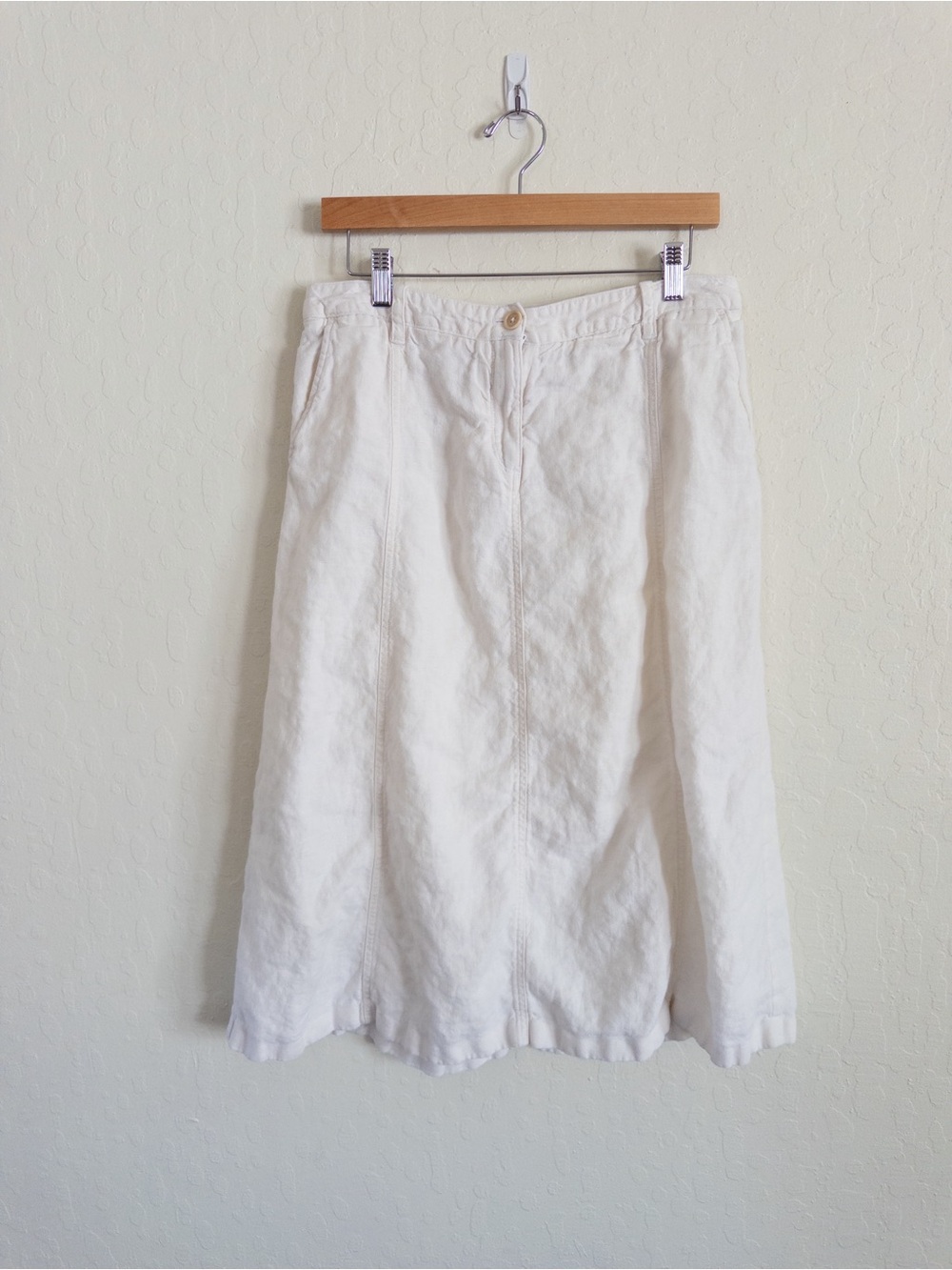Talbots 100% Linen Seamed Straight Midi Skirt size 8 White Coastal Beach Summer